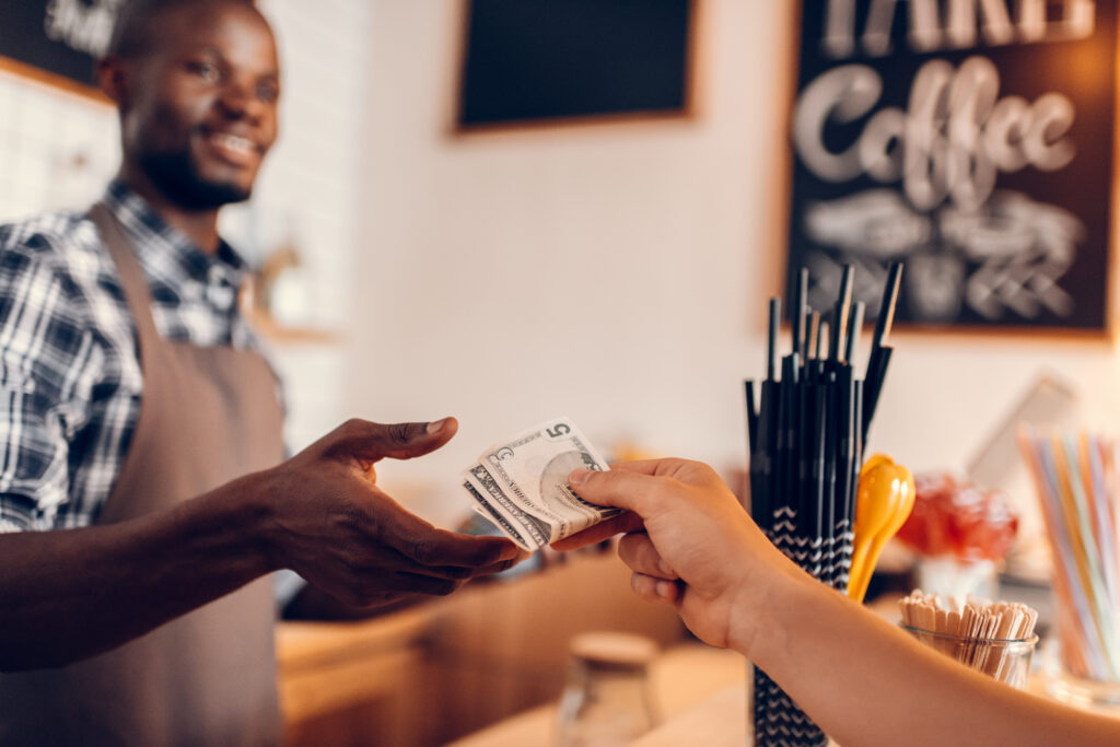 cash payment at coffee shop