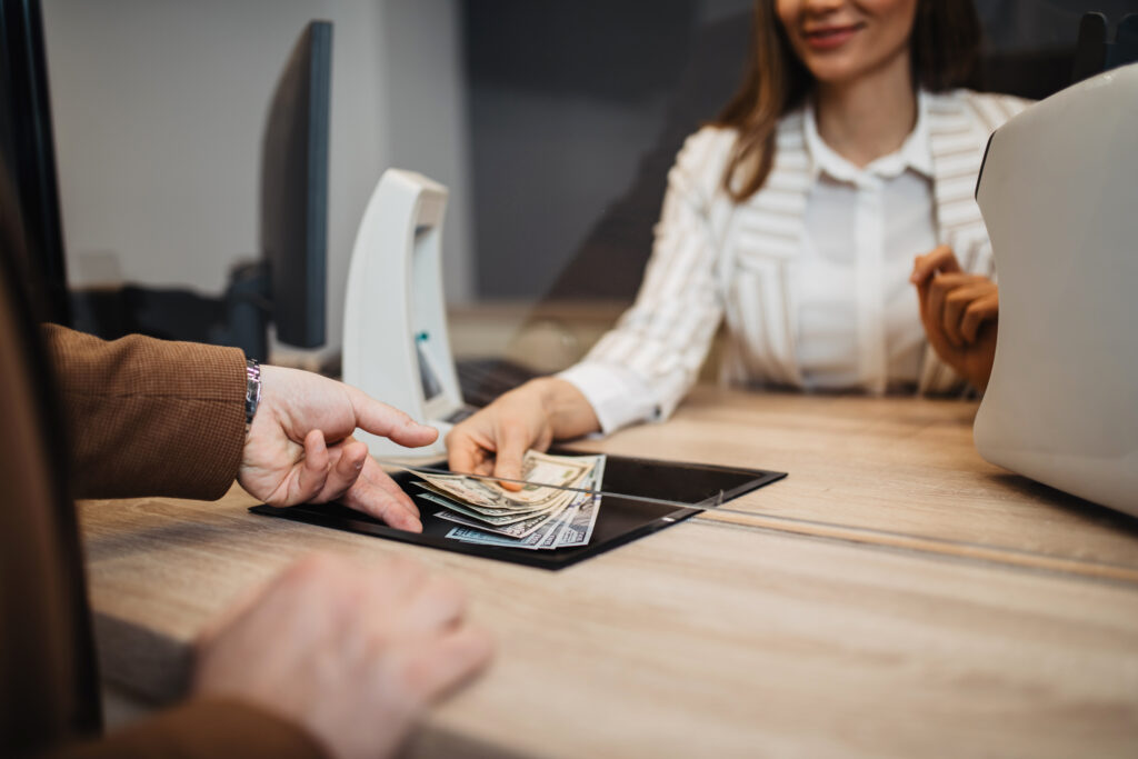 Businesswoman is working in exchange office