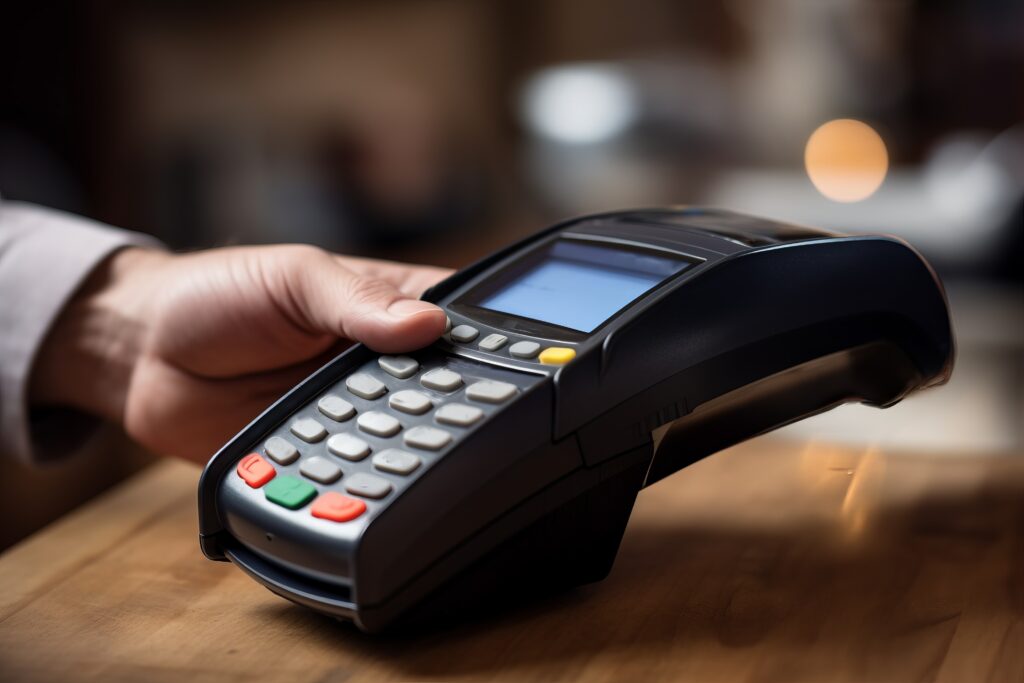 Close-up of a hand making a contactless payment